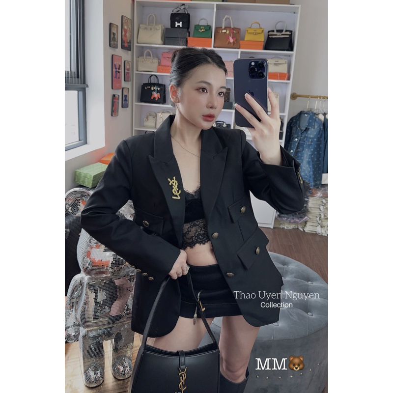 ÁO VEST ÁO BLAZER YSL ĐEN KHOÁ VÀNG Ạ