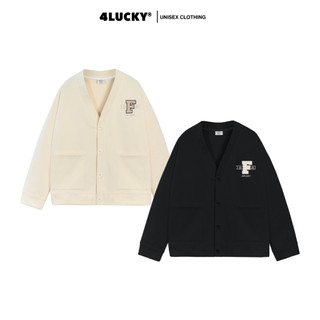 Áo khoác cardigan thêu 4lucky 6135 màu kem chất nỉ bông dày dặn form chuẩn