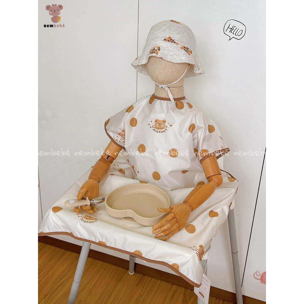 Áo Yếm Chống Thấm Cộc Tay Thân Dài Chùm Bàn Cho Bé Ăn Dặm BLW Từ 6m đến 3y