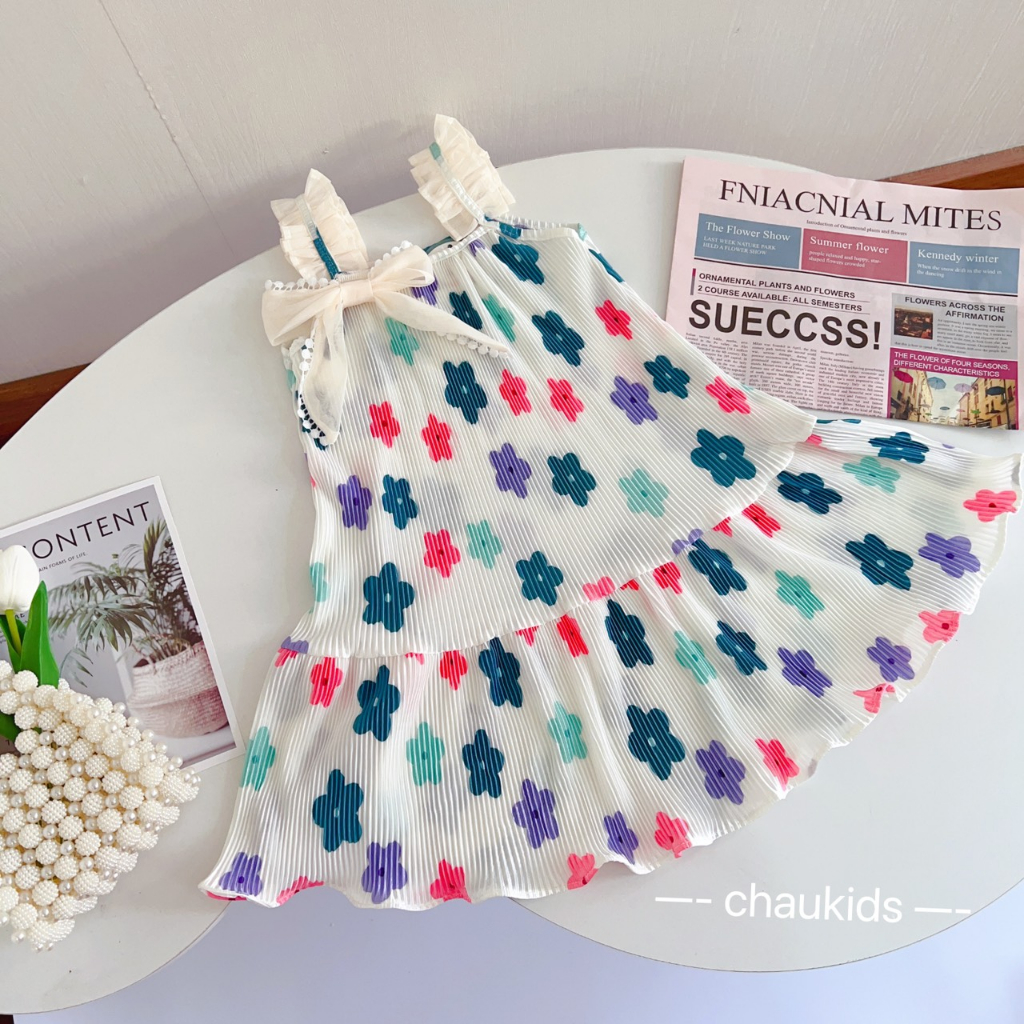 Váy bé gái, váy bé gái 2 dây cánh tiên cho bé gái từ 8-20kg