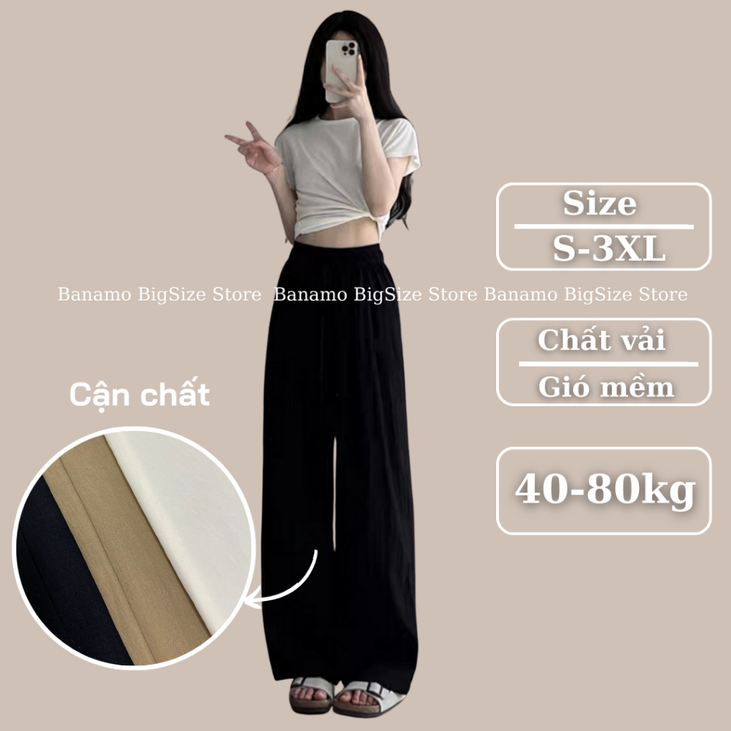 Quần ống rộng nữ Banamo Fashion quần gió nhăn cạp chun co giãn | BigBuy360 - bigbuy360.vn