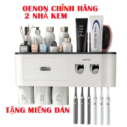 Bộ 2 Nhả Kem Đánh Răng Tự Động Oenon Cốc Hút Từ Tính ,Kệ Để Bàn Chải Đánh Răng Tặng Miếng Dán