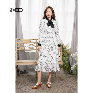Đầm midi trắng phối nơ cổ SIXDO