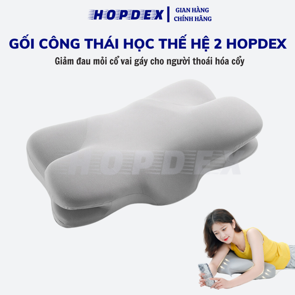 Gối công Thái học cao su non HOPDEX - Chống đau cổ vai gáy, ngủ ngáy -Thiết kế công thái học nằm ngửa và nằm nghiêng