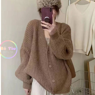 Áo Khoác Len Dệt Kim Cardigan Cổ V Cài Khuy Dáng Rộng Tay Dài Basic Trơn Thời Trang Thu Đông | Bé Tiu Clothing