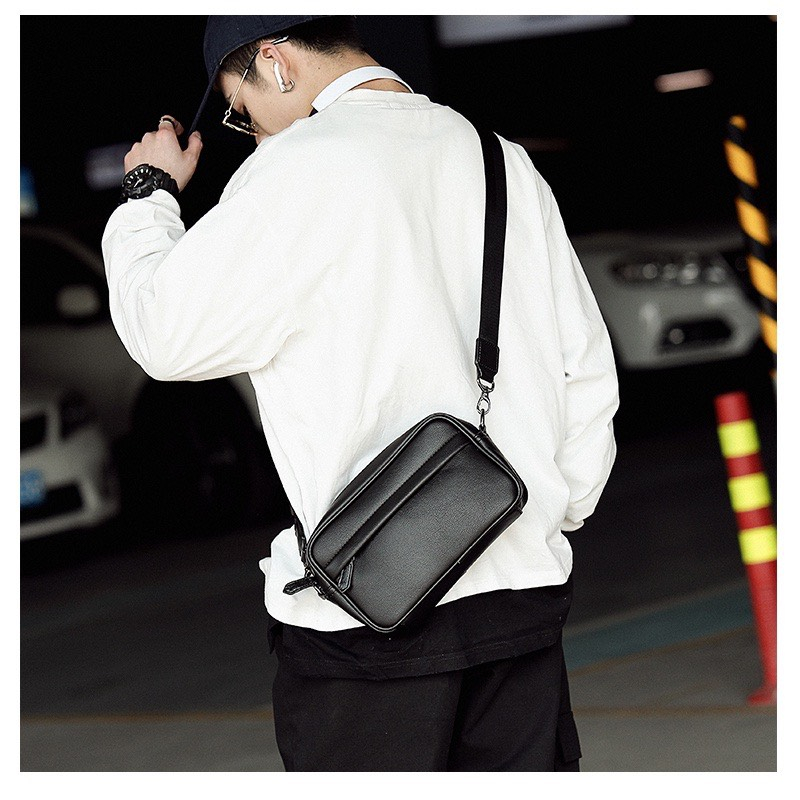 Túi đeo chéo da ipad kiểu ngang caro xanh M14 Shalla