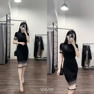 Váy len ngắn tay phối lưới Ombre màu đen freesize-104V09