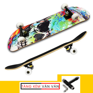 Ván trượt skateboard thể thao chất liệu gỗ phong ép cao cấp 7 lớp mặt nhám trẻ em và người lớn - tặng vặn ván