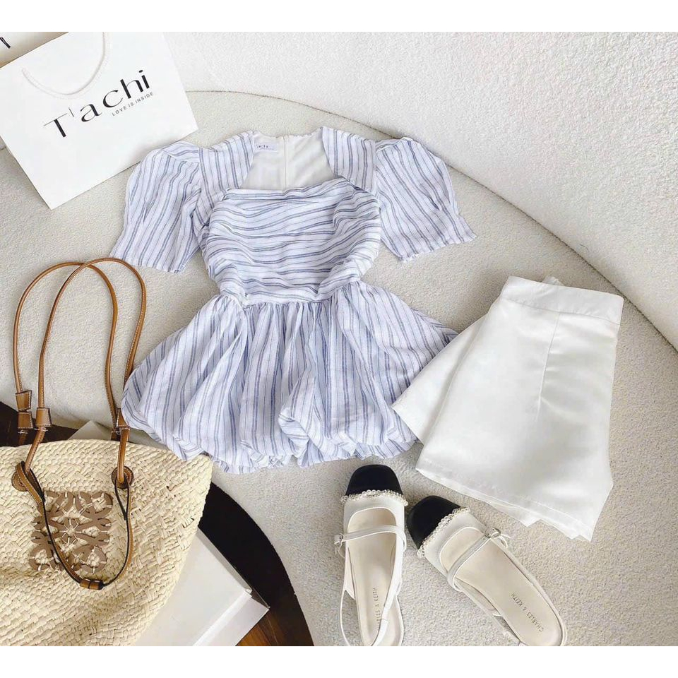 Mã 032 - Set áo peplum sọc + short trắng