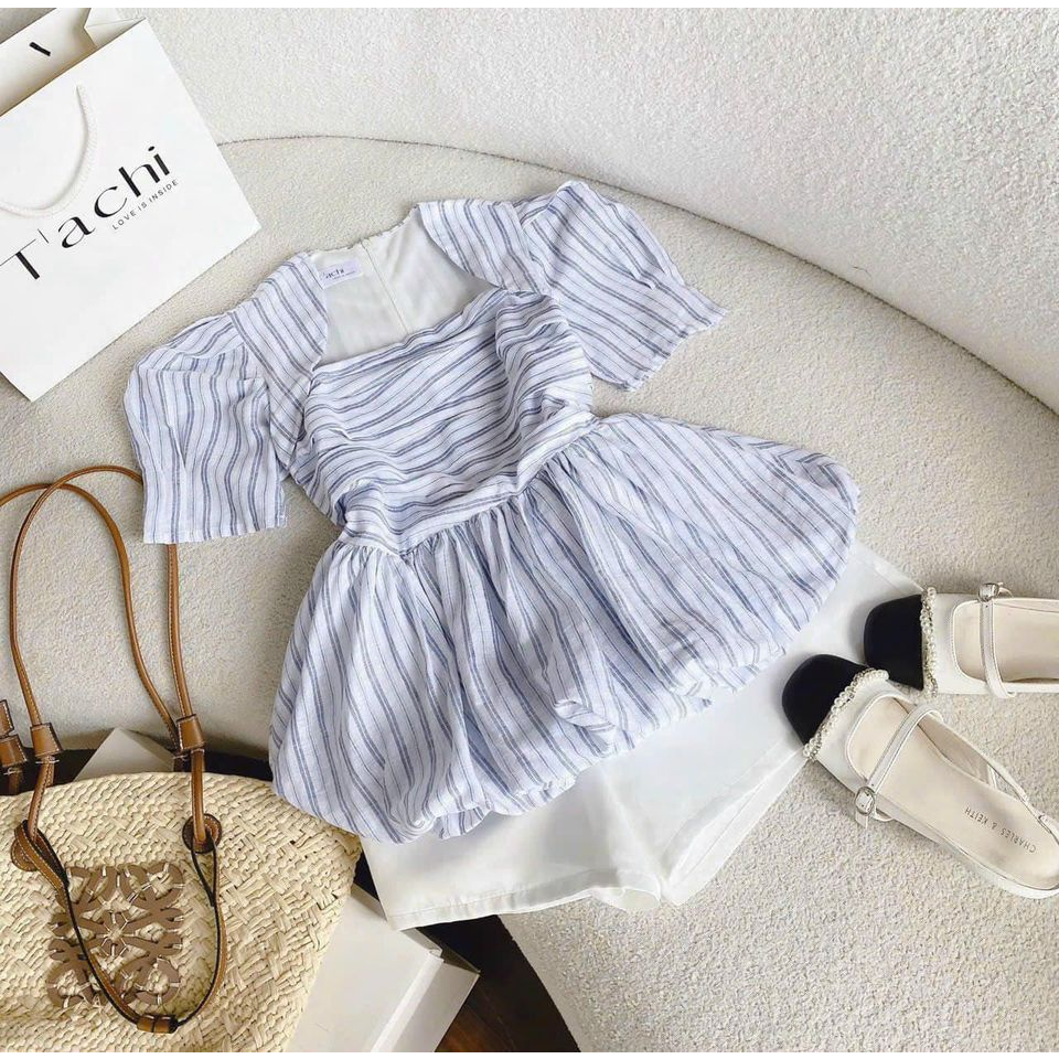 Mã 032 - Set áo peplum sọc + short trắng