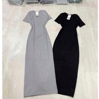 Váy maxi xẻ 1 bên dài dáng ôm - Đầm body cổ vuông ngắn tay - Chất Cotton Co Dãn 4 Chiều