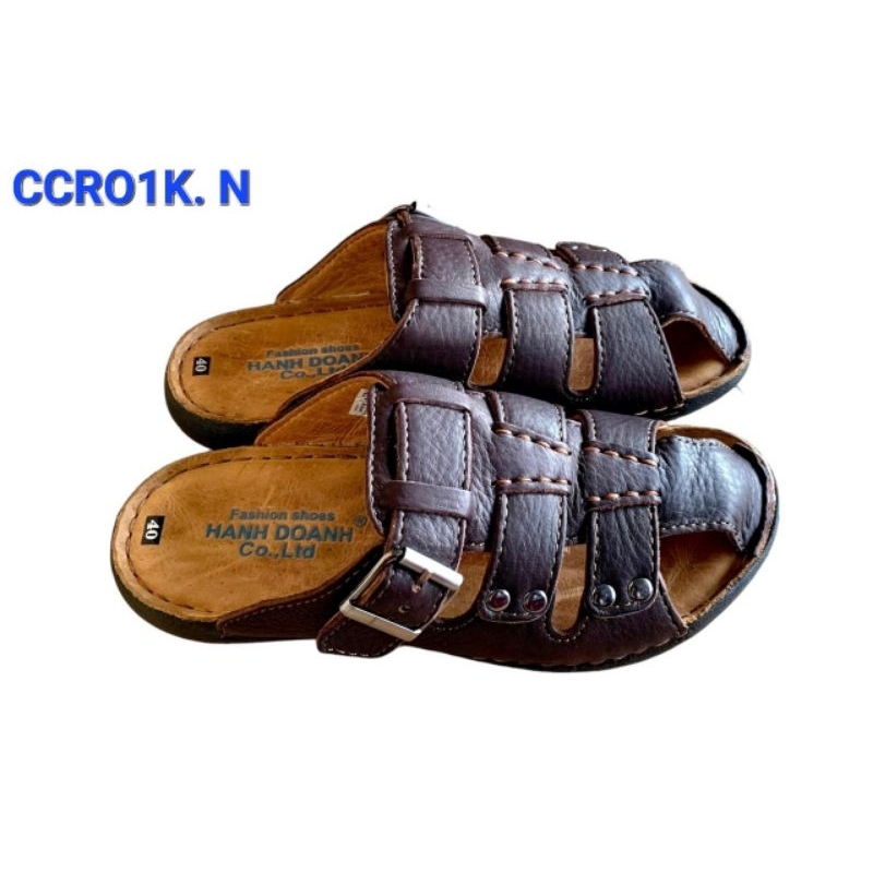 Dép da nguyên tấm nam may tay 560k. (CCRO1K.N). Đế TPR