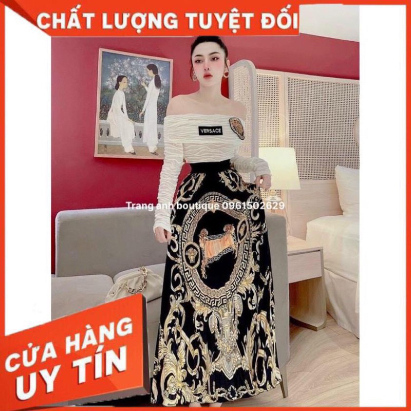 SET LEN VƠ SẠC TRỄ VAI KÈM CHÂN VÁY HOẠ TIẾT