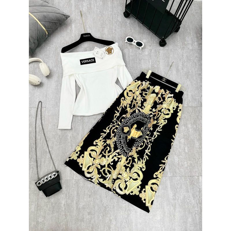 SET LEN VƠ SẠC TRỄ VAI KÈM CHÂN VÁY HOẠ TIẾT