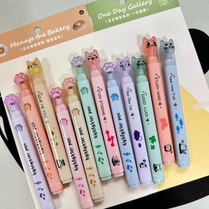 Set bút highlight chân mèo, đầu mèo 6 màu dễ thương cute tiện lợi cho học sinh