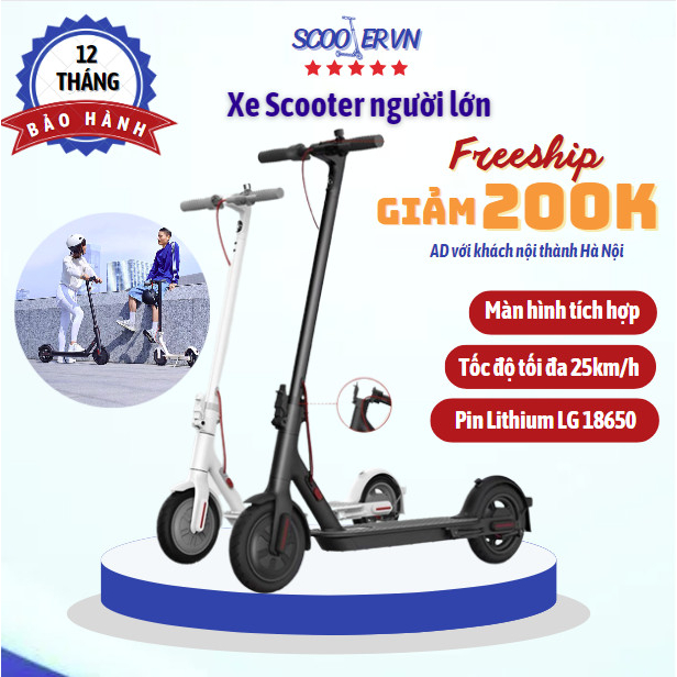 Xe điện trượt scooter cỡ lớn 25km/h có phanh tay/ chân chống chịu tải 100kg cho thiếu niên người lớn