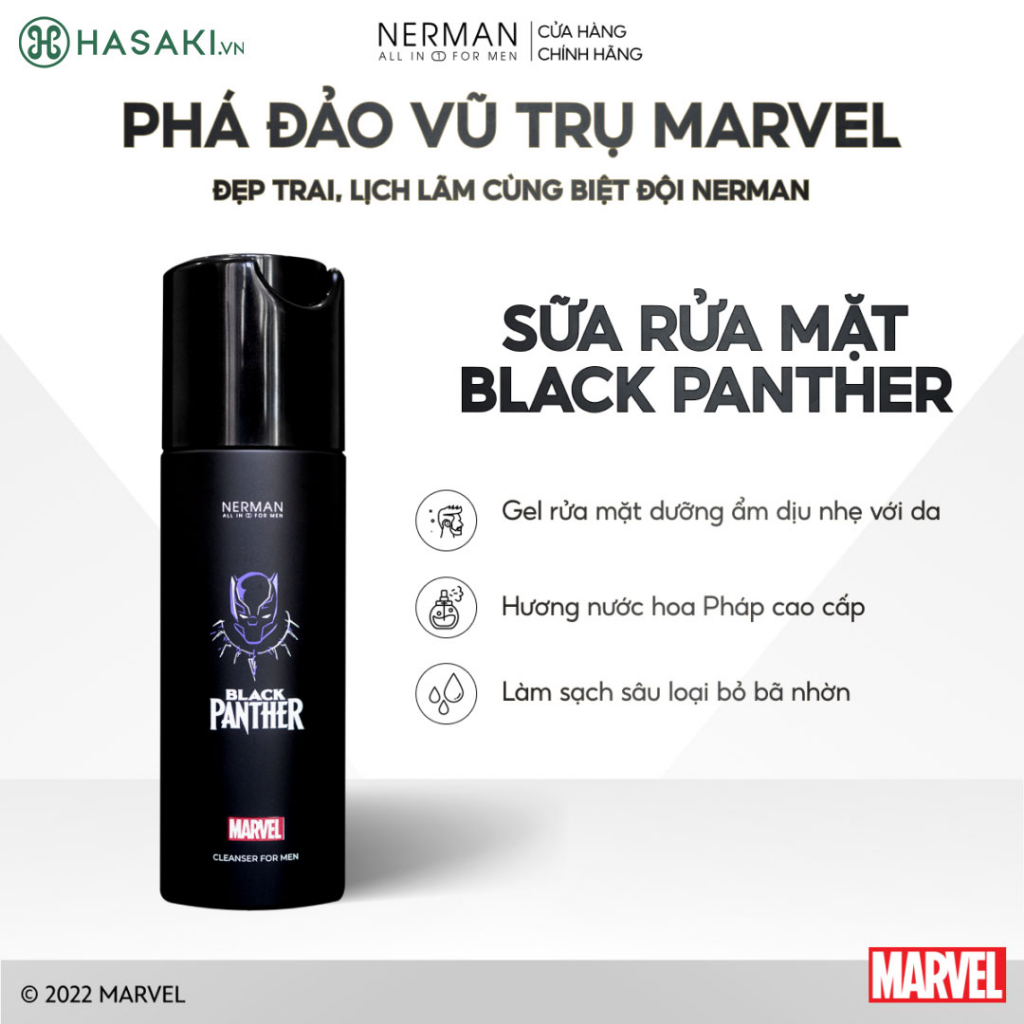 Sữa Rửa Mặt Nam Nerman Black Panther, Kiểm Soát Chất Lượng Bởi Marvel, Công Nghệ Nano Thấm Sâu, Hương Nước Hoa Pháp