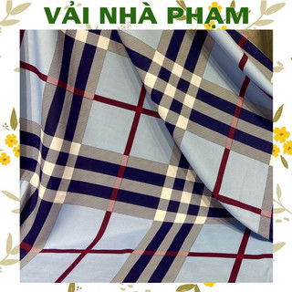 Vải lụa 75d họa tiết kẻ nền xanh nhạt-khổ 1.5m-vải nhà phạm