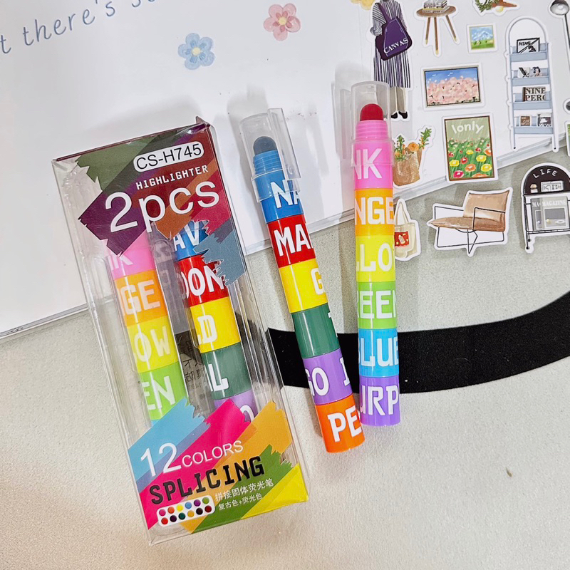 Set 2 bút highlight Sáp đặc biệt dễ dùng tiện dụng nhiều ngòi thay đổi được