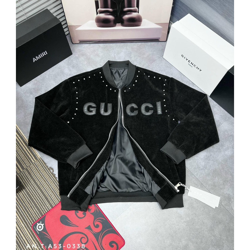 Áo Khoác Bomber  đính đá thêu logo gucci  chưa bao giờ hết hót Khoác nhung tăm siêu sang 2 lớp dày hot 2023 new.