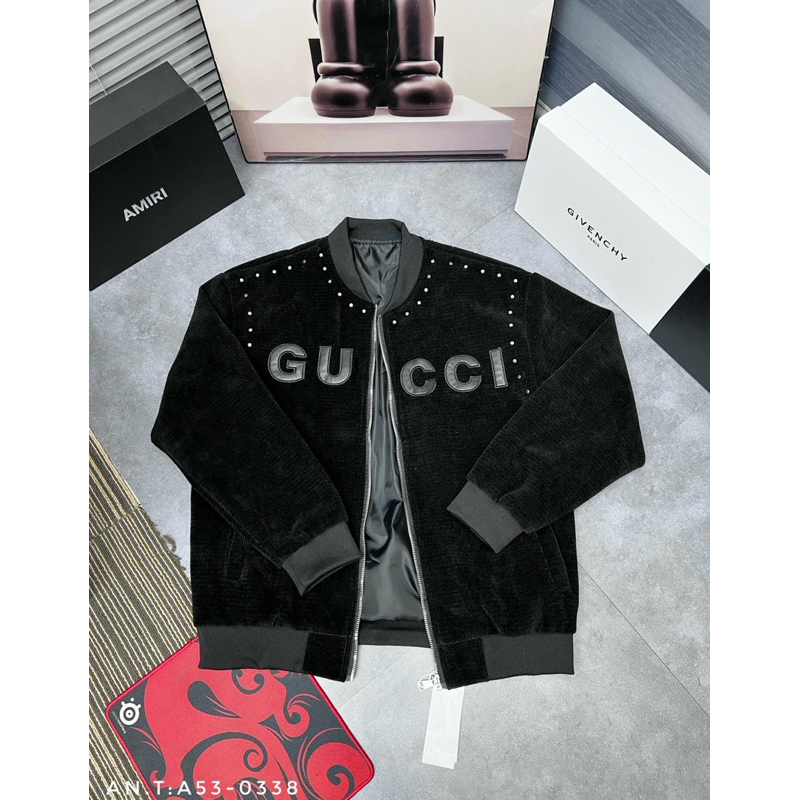Áo Khoác Bomber  đính đá thêu logo gucci  chưa bao giờ hết hót Khoác nhung tăm siêu sang 2 lớp dày hot 2023 new.