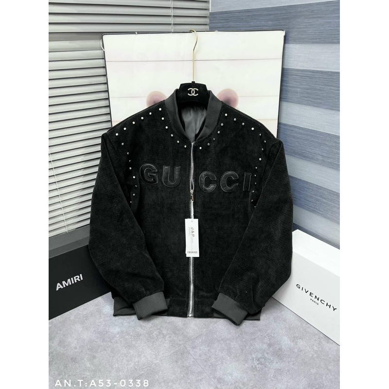 Áo Khoác Bomber  đính đá thêu logo gucci  chưa bao giờ hết hót Khoác nhung tăm siêu sang 2 lớp dày hot 2023 new.