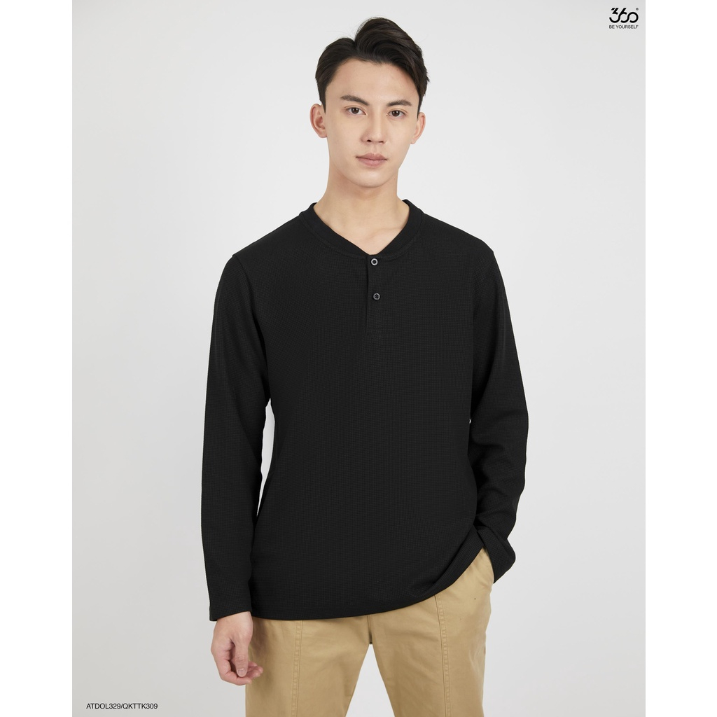 Áo thun nam dài tay cổ henley 360 Boutique áo thun basic hai màu trắng đen - ATDOL329