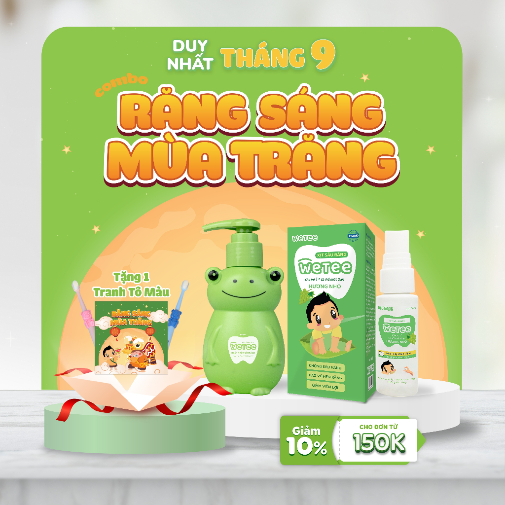1 Gel Đánh Răng Wetee 100ml + 1 Xịt Chống Sâu Răng Wetee 30ml Tặng Kèm Bàn Chải Đánh Răng Lông Mềm
