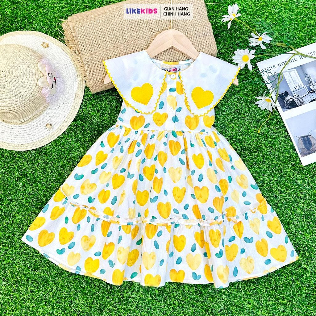 Đầm công chúa, váy bé gái hoạ tiết cánh bâu tim V27 - Likekids