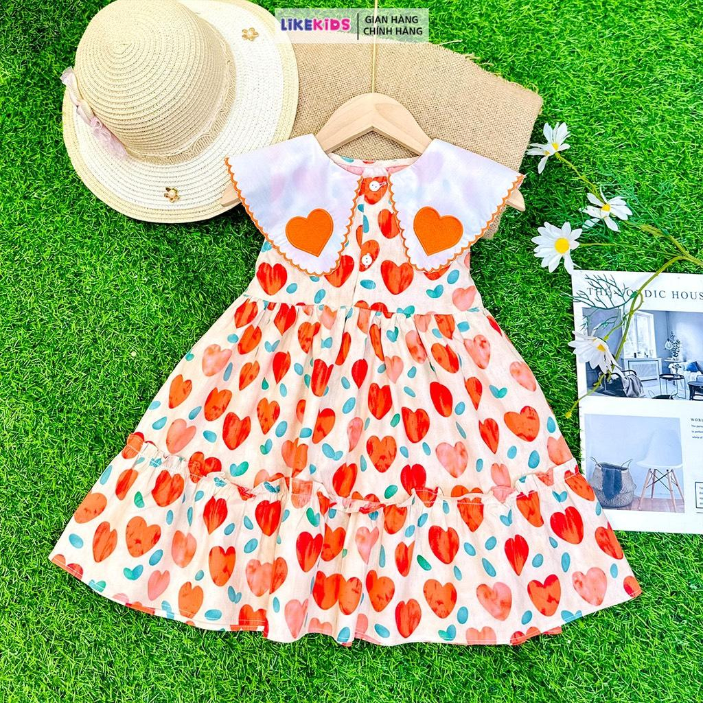 Đầm công chúa, váy bé gái hoạ tiết cánh bâu tim V27 - Likekids