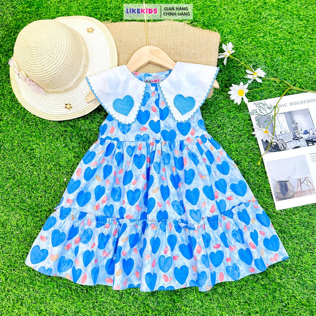Đầm công chúa, váy bé gái hoạ tiết cánh bâu tim V27 - Likekids