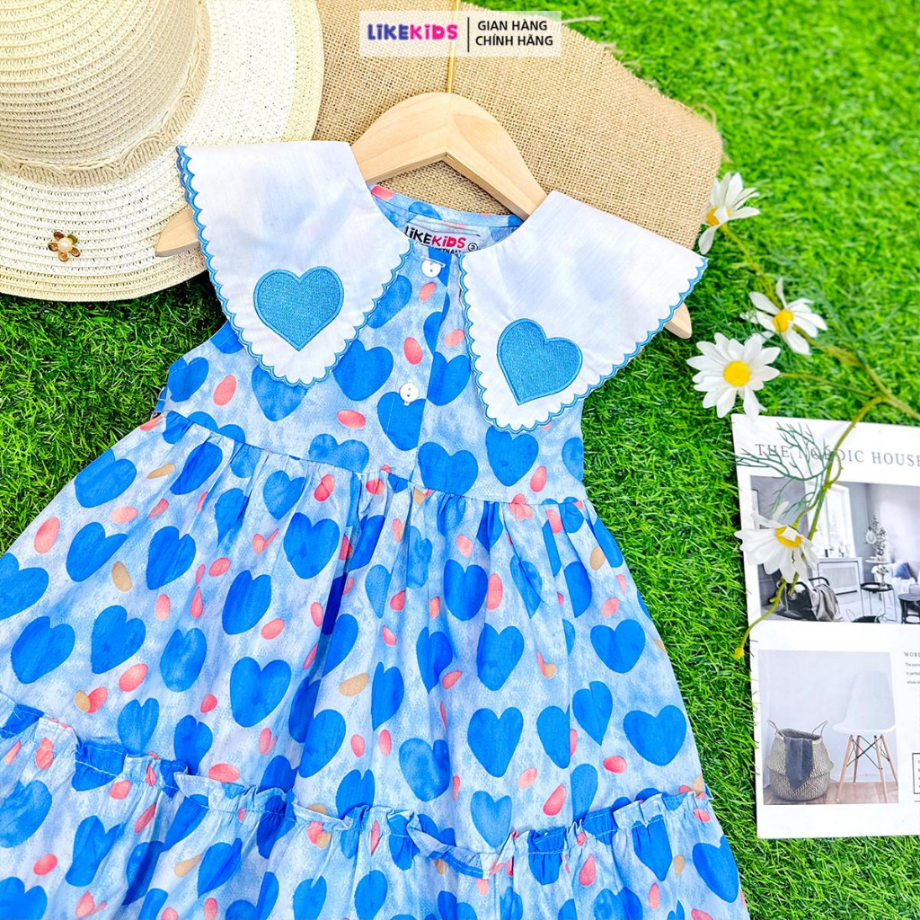 Đầm công chúa, váy bé gái hoạ tiết cánh bâu tim V27 - Likekids