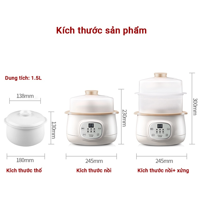 Nồi Nấu Chậm Lotor D1 Nấu Cách Thủy Giữ Dưỡng Chất Thực Phẩm Màn Hình Led Cảm Hàng Chính Hãng Bảo Hành 12 Tháng