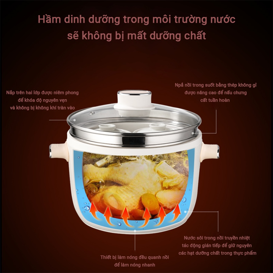 Nồi Nấu Chậm Lotor D30 Nồi Hầm Đa Năng Dung Tích 3L Nấu Cách Thủy Giữ Lại Dưỡng Chất Hàng Chính Hãng Bảo Hành 12 Tháng