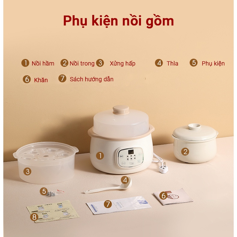 Nồi Nấu Chậm Lotor D1 Nấu Cách Thủy Giữ Dưỡng Chất Thực Phẩm Màn Hình Led Cảm Hàng Chính Hãng Bảo Hành 12 Tháng