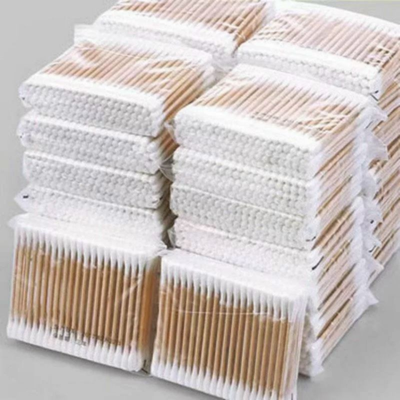 Gói 100 tăm bông ngoáy tai thân gỗ đầu tròn tiệt trùng