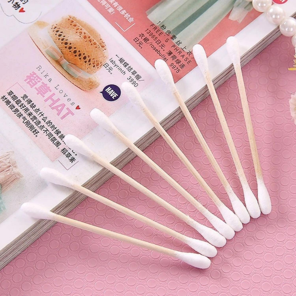 Gói 100 tăm bông ngoáy tai thân gỗ đầu tròn tiệt trùng