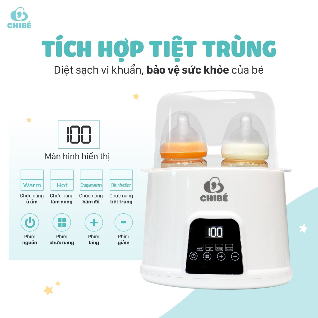 Máy hâm sữa đôi CHIBE , tích hợp chế độ tiệt trùng (Bảo hành 18 tháng)