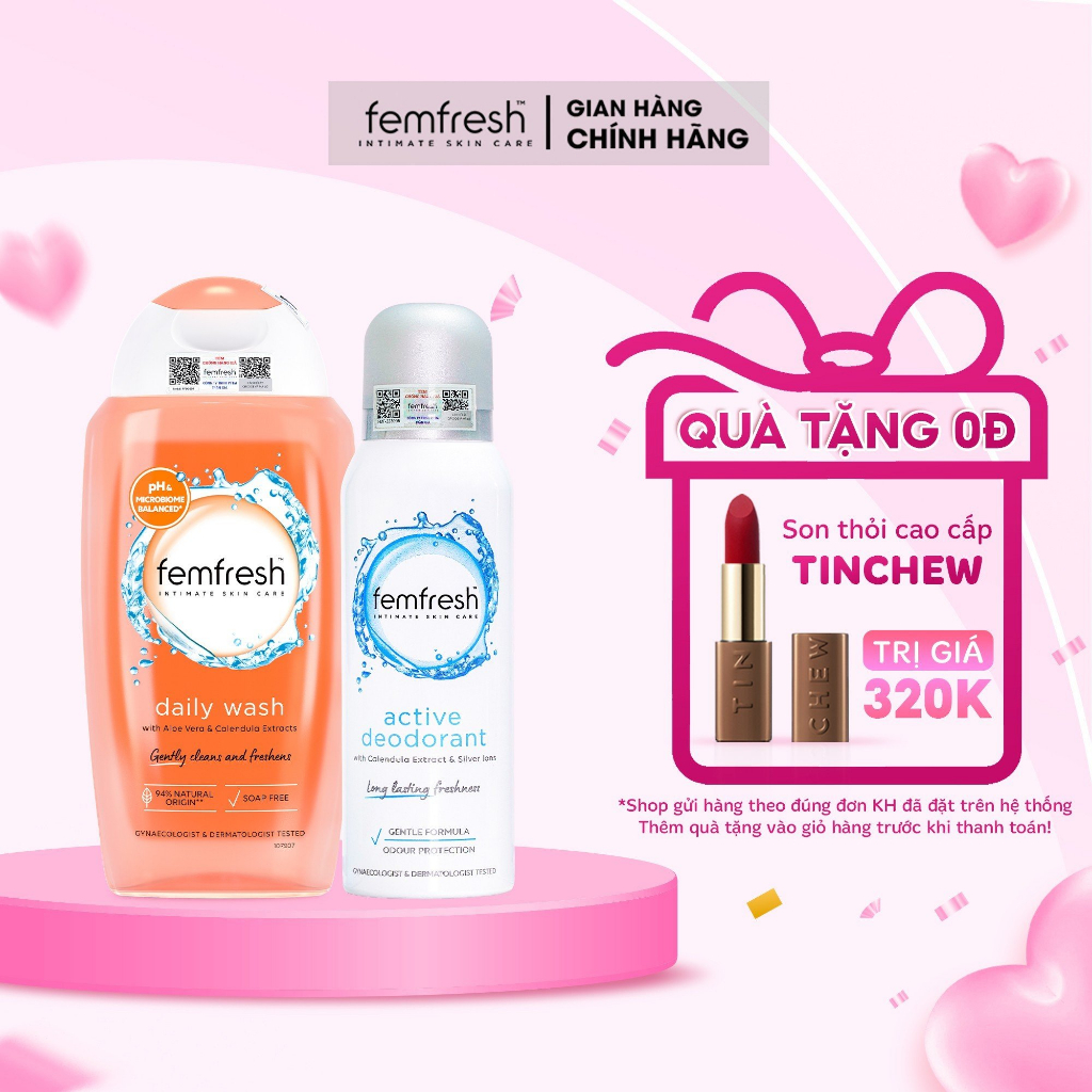 Combo Tươi Mát Ngày Dài Cho Vùng Kín,DDVS Femfresh Daily Intimate Wash & Xịt Thơm Mát Femfresh Deodorant Active