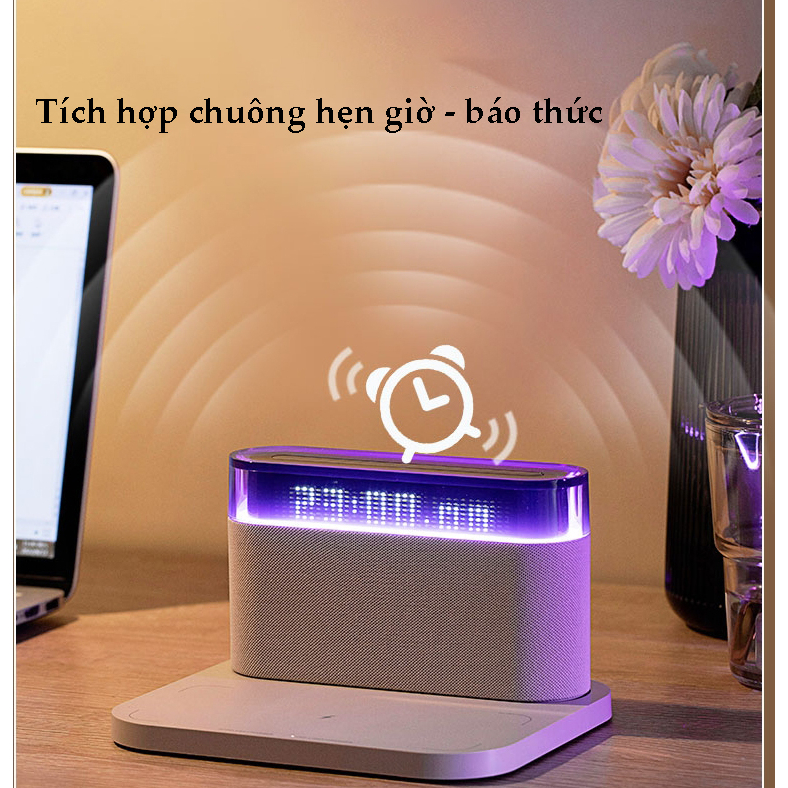 Loa bluetooth đèn trang tí phòng ngủ, Đồng hồ loa sạc không dây