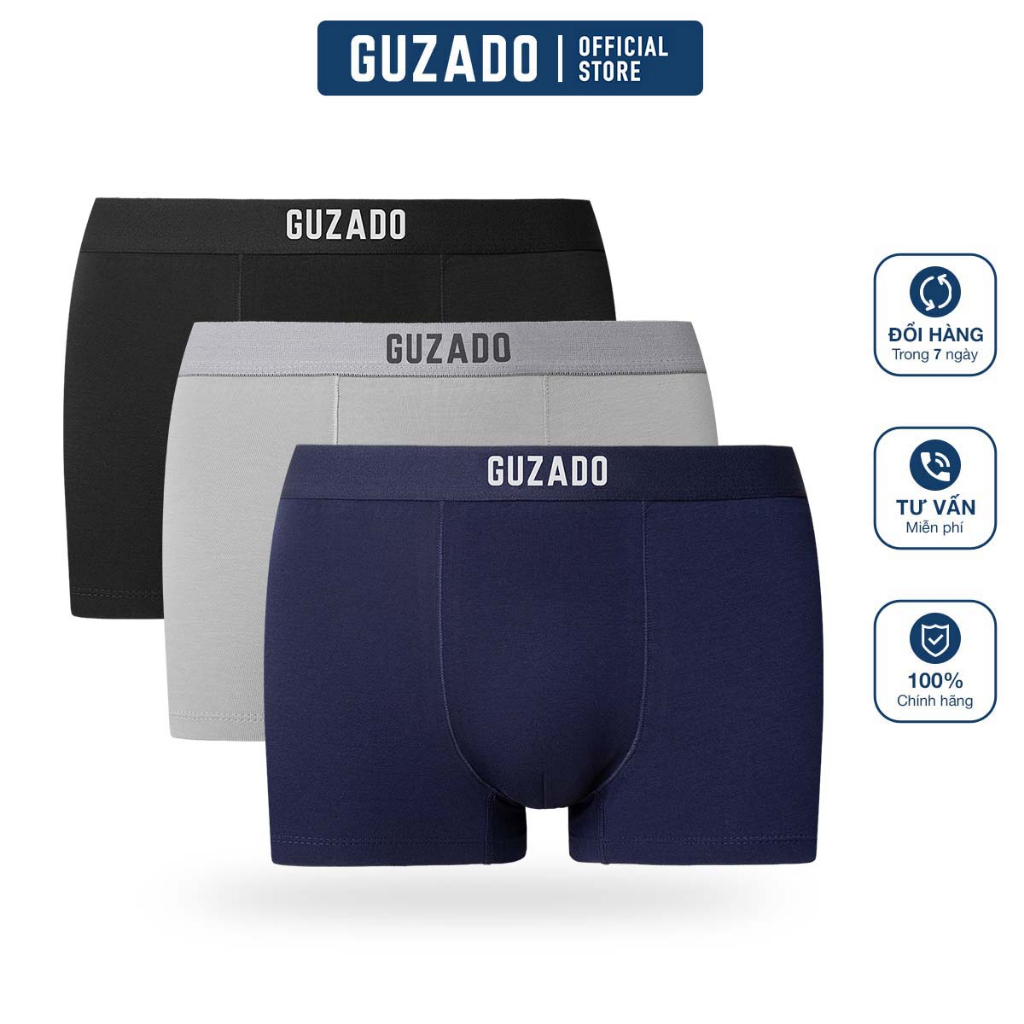 COMBO 3 Quần Lót Nam Guzado Cotton Compact Co Giãn 4 Chiều,Quần Sịp Nam Boxer Thoáng Khí Vượt Trội CB3GBX01