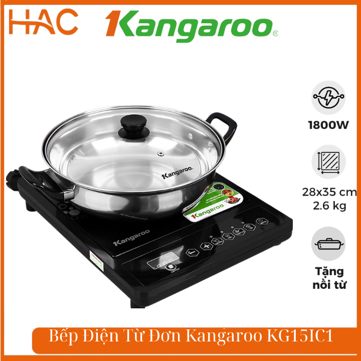 Bếp Điện Từ Đơn Kangaroo KG15IC1,Công suất 1800W, Mặt kính Crystal,4 Chức Năng Nấu Đa Dạng, Bếp từ đơn