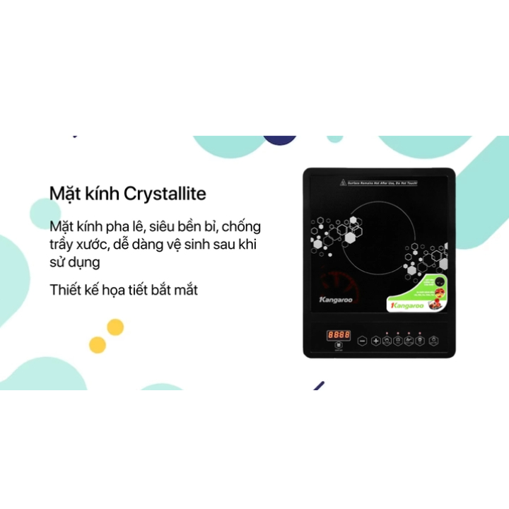 Bếp Điện Từ Đơn Kangaroo KG15IC1,Công suất 1800W, Mặt kính Crystal,4 Chức Năng Nấu Đa Dạng, Bếp từ đơn