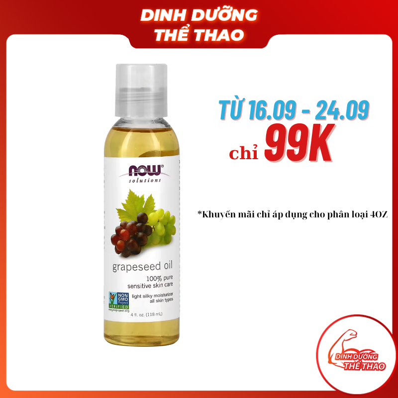NOW GRAPESEED OIL | Tinh Dầu Nho Vitamin Và Khoáng Chất Giúp Đẹp Da, Hỗ Trợ Tóc Suôn Mượt