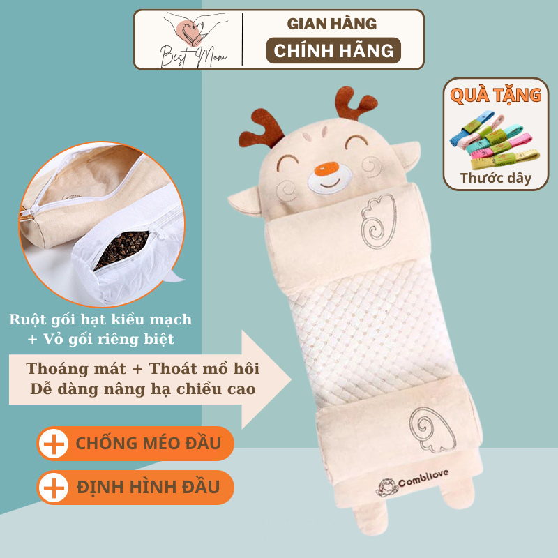 Gối định hình đầu cho bé BESTMOM, gối chống bẹp đầu cho trẻ sơ sinh, ruột gối vỏ hạt kiều mạch thoáng mát, an toàn GDHD2