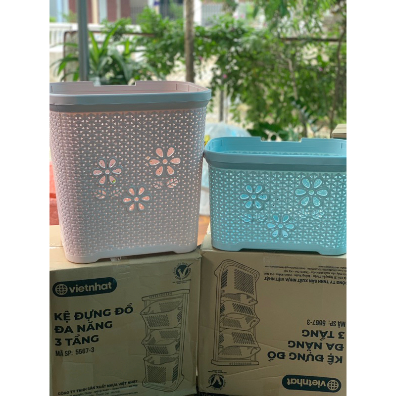 Giỏ Nhựa nắp hoa Việt Nhật 2 size Cao 5159 - Thấp 5159