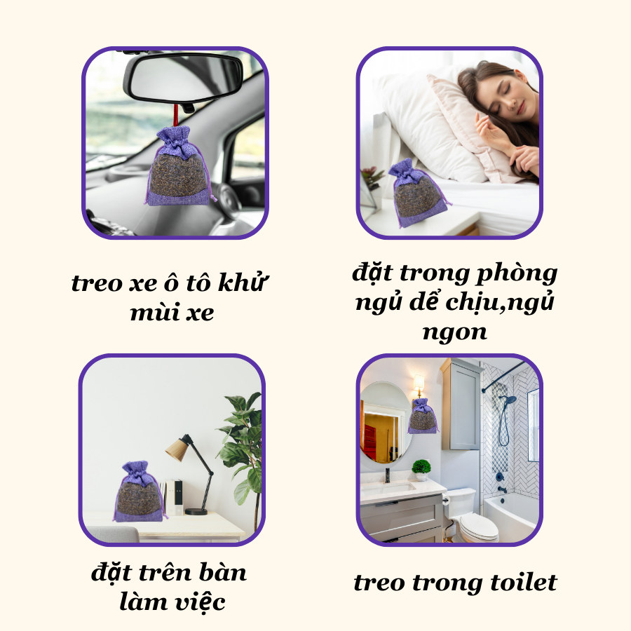 3 Túi thơm lavender túi thơm oải hương khử mùi treo xe ô tô treo tủ quần áo đuỗi muỗi mùi thơm dể chịu thư giản