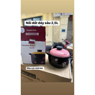 Nồi đất tráng men hoạ tiết hoa xinh 1.2l-2.5l, phù hợp cho gia đình, nồi đất kho cá, kho thịt - bảo hành 12 tháng