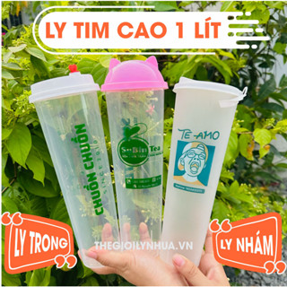 [SET 50] cái ly nhựa cứng 1000ml, ly tim nhập khẩu 1 lít, ly trà sữa cao 1 lít có 2 loại trong và nhám, giá bao gồm nắp