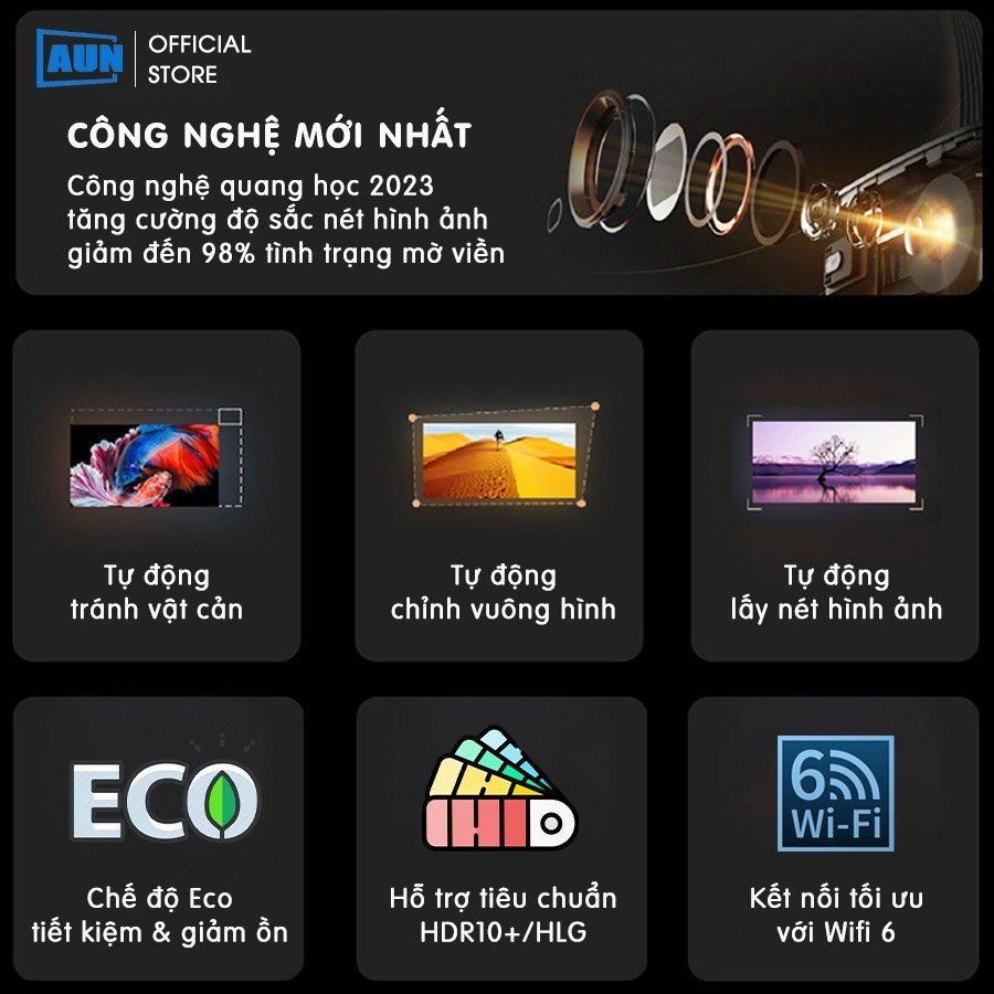 Máy chiếu thông minh Aun Xview Xcine4 pro/tự động lấy nét/tự động góc nghiêng/900 Ansi/giảm mờ viền hình ảnh sắc nét